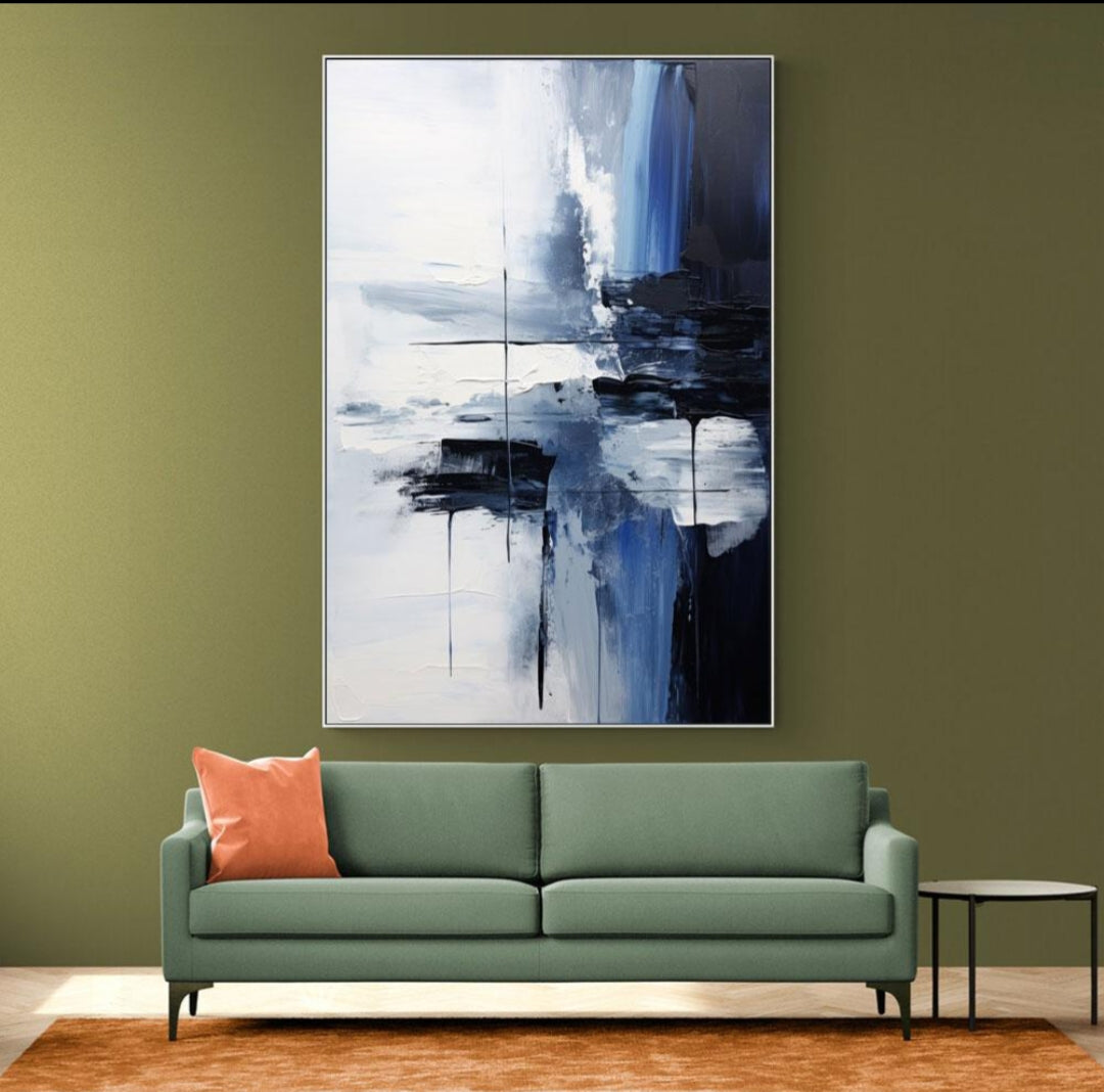 (Abstract Art him
“Ocean Harmony – Navy Blue & White Abstract Flow”